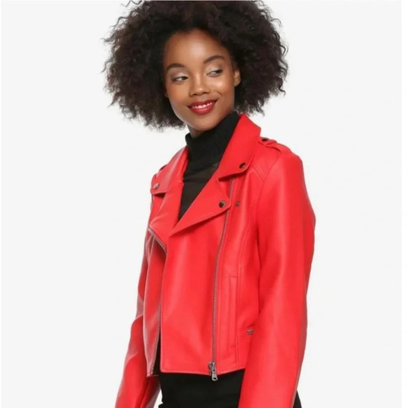 Women's Riverdale Southside Serpents jughead jones Red Leather Biker Jacket SZ S - Picture 2 of 11